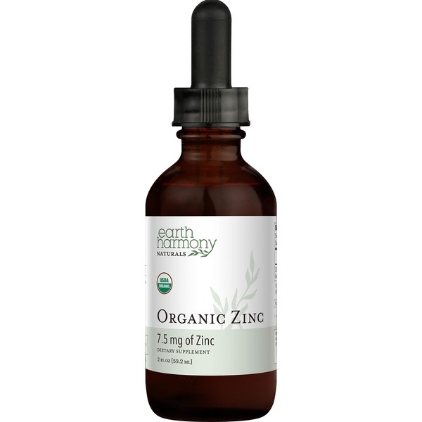 Organic Liquid Zinc Sulfate - Pure Zinc Supplements for Skin Health, Immune System Function and Normal Cell Growth in Adult Men & Women - Non-GMO, Vegan, Ionic Zinc 7.5mg - 2 Fl Oz