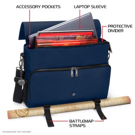 ENHANCE Collector's Edition RPG Player's Essentials DND Bag - Dragon Hide Exterior Messenger Bag Fits 2-4 Books, Binders, Dice & Accessories, with 17 inch Laptop Slot, Battlemap Straps (Dragon Blue)
