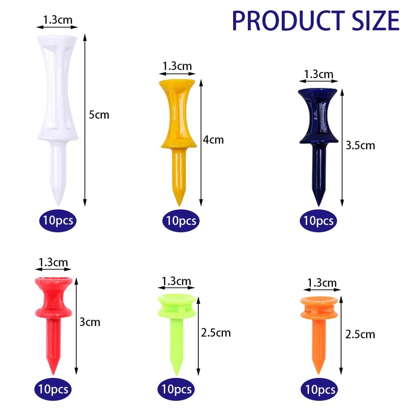 TRKETK 60 Pcs Mixed Sizes Castle Golf Tees Plastic Golf