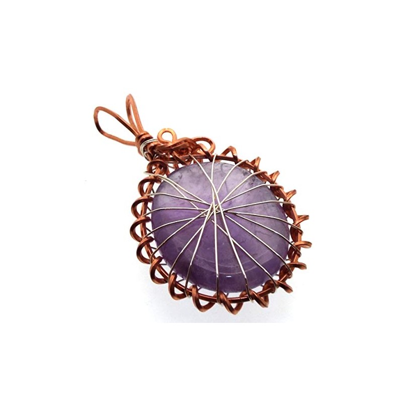 Amethyst Gemstone Copper Spirograph Wire Wrapped Pendant