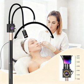 BeeMingle Half Moon Lash Light for Lash Tech, 3-in-1 Professional Esthetician Light with UV Lash Lamp & Phone Holder, Adjustable Height&Brightness for Tattoo,Nail Art,Skincare,Salon,Spa (Black)