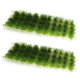 80 Pcs Green Bushy Tufts Lowland Shrubs Tuft Static Grass Vegetation Groups Railway Artificial Grass War Gaming Terrain Decoration Railroad Scenery War Gaming Scenery (Dark Green)