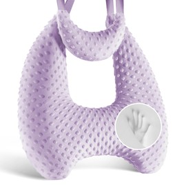 Memory Foam Kids Travel Pillow, Car Pillow for Kids, H-Shape Car Pillows for Sleeping, Removable Pillowcase, Adjustable, Velvet Dots, Purple