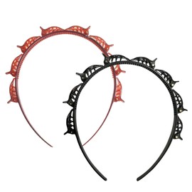 2Pcs Butterfly Clip Headband,Plastic Hair Bands With Clips Hoop Headband Hairbands for Women Claw Shaped Accessories,Girls Double Layer Twist Plait DIY Braided Non-Slip Hairpin Flexibility,Black,Red