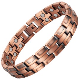 MagSølv Copper Magnetic Bracelets for Men, 99% Pure Copper Retro with Double Row 3500 Gauss Magnetic, Adjustable Sizing Tool & Link Buckle