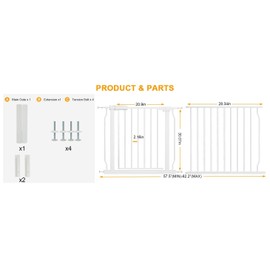 BELABB Extra Wide Baby Gate Tension Indoor Safety Gates White Metal Large Pet Gate Pressure Mounted Walk Through Long Dog Gate for The House Doorways Stairs (57.5 Inch-62.2 Inch/146cm-158cm, White)
