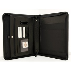Noda Faux Leather Portfolio A4 Conference Folder A4 Business Organiser Writing Case Leather Padfolio (Black)