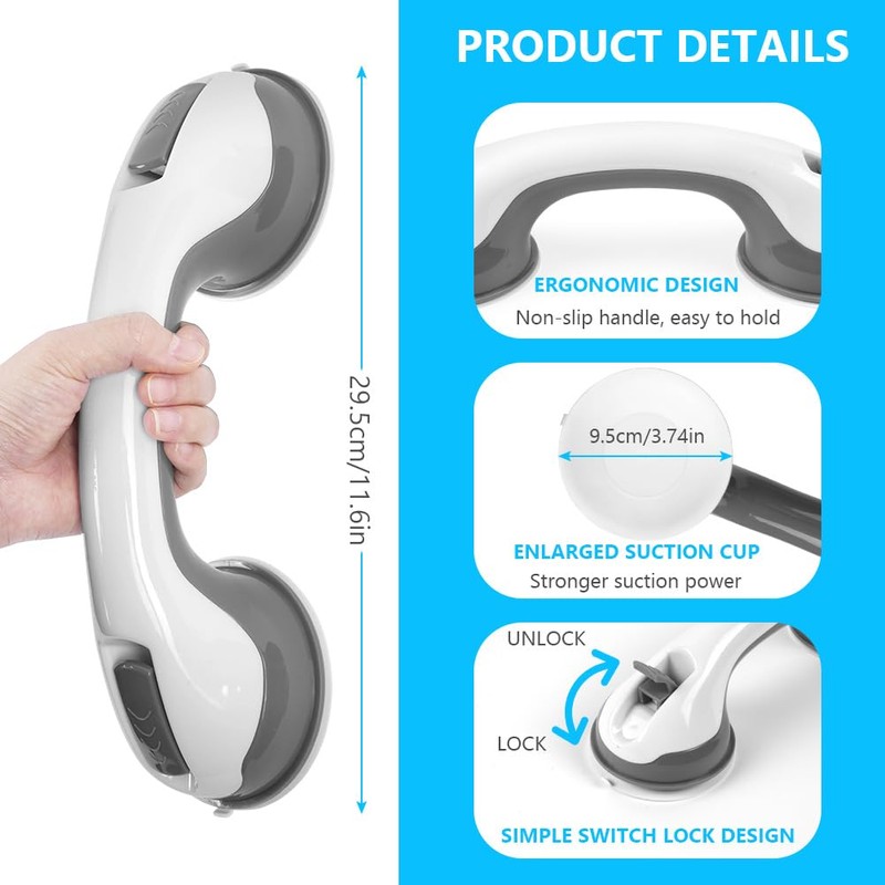 ACWOO Grab Handles for Seniors, 2 Piece Shower Handle, Suction