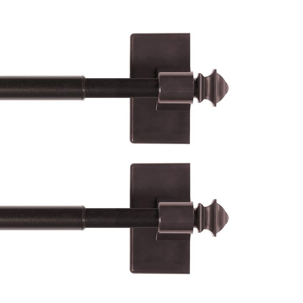 H.VERSAILTEX 2 Pack Magnetic Curtain Rods for Metal Doors Multi-Use Rods for Small Windows Cafe Sidelight and Iron Steel Places, Tool Free with Square Finials (Adjust from 16 to 28 Inch, Cocoa)