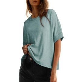 Dokotoo Women's Tops for Women 2025 Loose Oversized Basic Tee Comfortable Soft Fabric Flattering Fit - Womenswear:_Mist Blue_S
