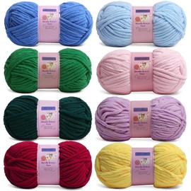 Mooaske Chunky Chenille Yarn - Multicolored Velvet Baby Blanket Yarn for Knitting & Crocheting - Soft Fluffy Amigurumi Yarn - 568 Yards (Set A)