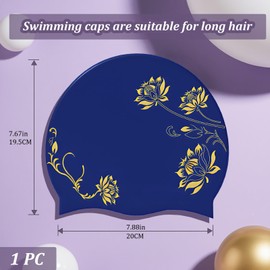 Badekappe Damen, Schwimmhaube Damen, Silikon wasserdicht für lange Haare, Badehaube elastisch und bequem, Schwimmkappe rutschfest für Schwimmbad Training Sport, schützt Haare & Ohren, modisch mit Druc