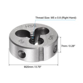 sourcing map Round Threading Dies, Metric M5 x 0.8 Thread (Right Hand), High Speed Steel (HSS) Screw Cutting Die Repair Tool