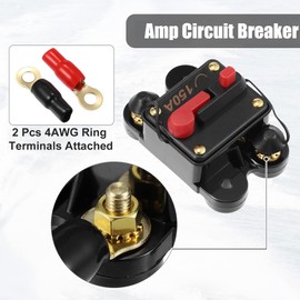 1 Set 150A Car Circuit Breaker with Manual Reset Waterproof Car Audio Inline Circuit Breaker Automotive Fuse Holder Inverter with 4AWG Ring Terminals Attached