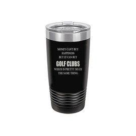 Rogue River Tactical Funny Money Happiness Golf Clubs 20 Oz. Travel Tumbler Mug Cup w/Lid Vacuum Insulated Hot or Cold Gift For Golfer Dad Grandpa Ball (Black)