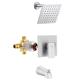 Esnbia Shower Tub Kit, Tub and Shower Faucet Set（Valve Included) with 6-Inch Rain Shower Head and Tub Spout, Single-Handle Tub and Shower Trim Kit,Brushed Nickel