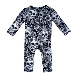 Bums & Roses Bamboo Baby Romper | Soft Spandex and Viscose from Bamboo | Two-way Zipper for Easy Change | Skeletons in the Closet, 9-12M