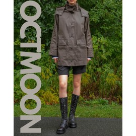 Women's Waterproof Raincoat Jacket with Hood - Lightweight, Stylish Windbreaker with Snap Buttons & Metal Detail - Waterproof Rain Gear for Women, Light Rain Poncho for Outdoor, Daily Wear(Brown)-S