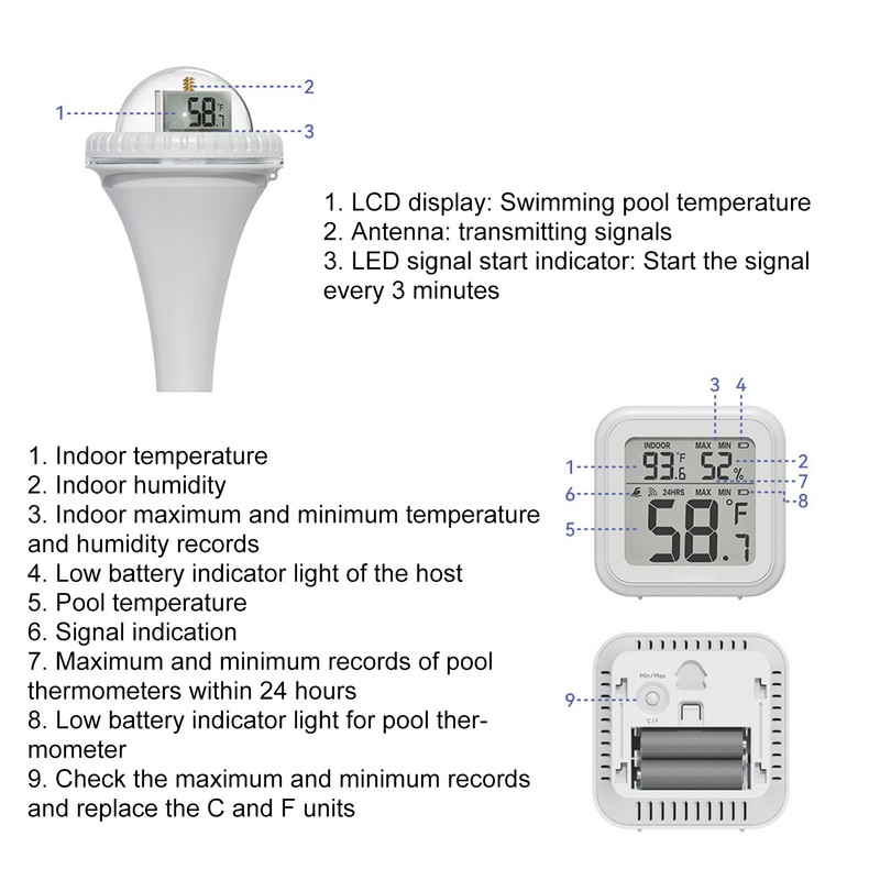 Wireless Pool Thermometer High Accuracy Time Data Recording Waterproof Digital