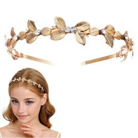 fdsmall Gold Rhinestone Pearl Leaf Headband for Women Elegant Metal Bridal Wedding Hair Hoop Headpiece Vintage Boho Hair Accessories (Rhinestone, One Size)