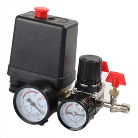 Tiardey Pressure Switch Air Compressor Control Valve 90-120PSI + Pressure Regulator, Air Compressor Four Hole Four Hole Outlet Valve 2-Point Safety Valve