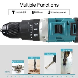 Cordless Impact Driver Kit with Bit Holder,18V MAX 1/2" Chuck Impact Drill,21 torque speed with additional hammer and impact functions,60 N.m Power,0-1800RPM,2 Batteries,41 Piece Impact Bit Set
