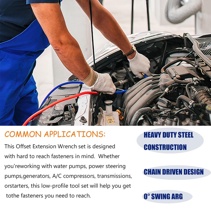 Wonfly Offset Extension Wrench, Versatile 1/4" and 3/8" - with1/2