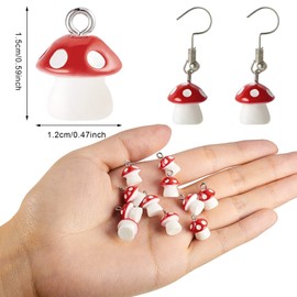 50 Pieces Mushroom Charm Pendant Mushroom Resin Charm Mushroom Jewelry Finding Charm DIY Pendant Making Resin Charm for Bracelet Necklace Earrings Keychain Craft (Red)