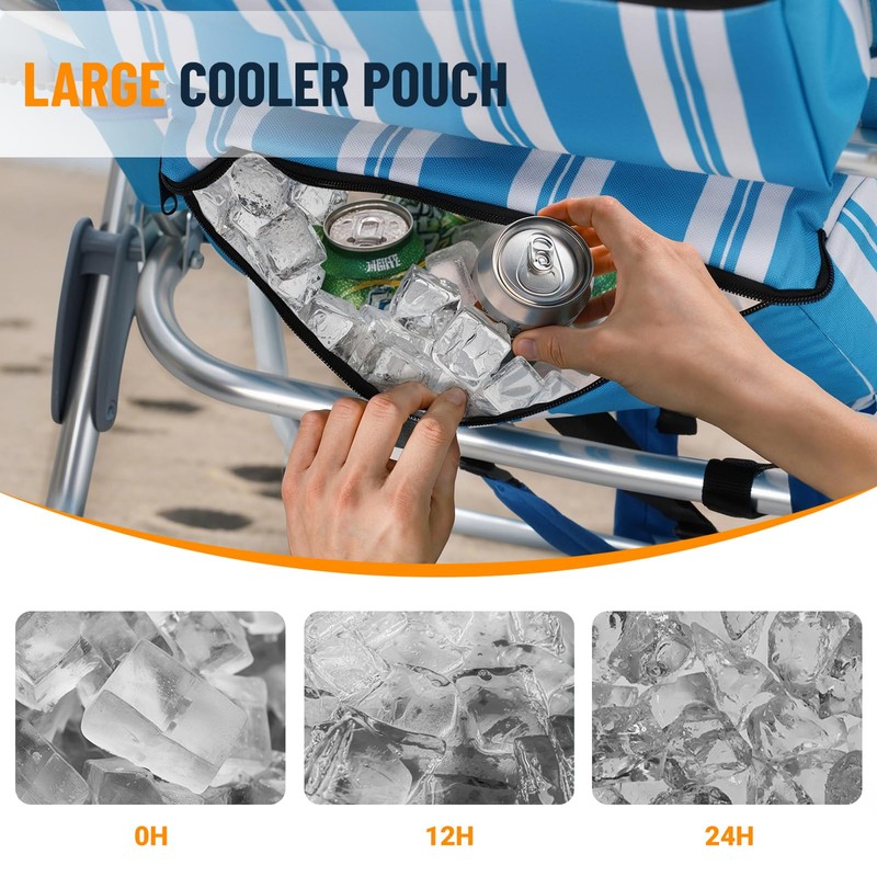Overmont Low Beach Chair with Cooler Bag - 6-Positions Lay