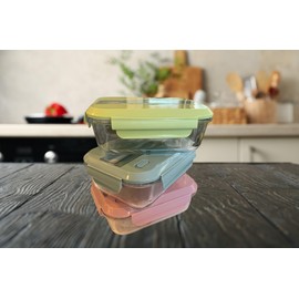 THY COLLECTIBLES Set of 3 36 OZ Glass Lunch Storage Containers with Lids and Utensils, Microwave Safe, Leak Proof, Freezer to Oven Safe for Meal Prep, Leftovers, Cooking, Bento Box (3 Compartments)