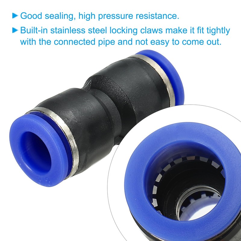 PATIKIL 3/8"プッシュ トゥ コネクト継手 10個プラスチック製エアーラインホース継手クイックリリース空気配管コネクター直線ユニオン2方結合器チューブ用 ブルー