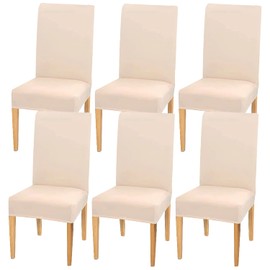 HomeChi Funda para sillas 6 Piezas, Elástica Fundas sillas Removibles Y Lavables Poliéster Cubrir Duradera Modern Bouquet de la Boda Hotel Decor Restaurante (Blanquecino, 6 PCS)