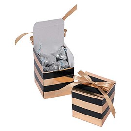 Fun Express - Black/gold Stripe Favor Box W/bow (24pc) for Wedding - Party Supplies - Containers & Boxes - Paper Boxes - Wedding - 24 Pieces