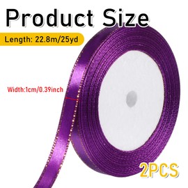 2 Rolls 50 Yards Purple Satin Ribbon with Gold Edges 3/8 Inch Double Faced Purple Satin Ribbon Gold Border Fabric Ribbons Funeral Ribbons for Xmas Tree Gift Wrapping DIY Crafts Christmas Decor