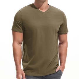 VEIISAR Premium V Neck T Shirts for Men - Modern Fitted Tees Vneck Undershirts V8 Dark Army Green XL