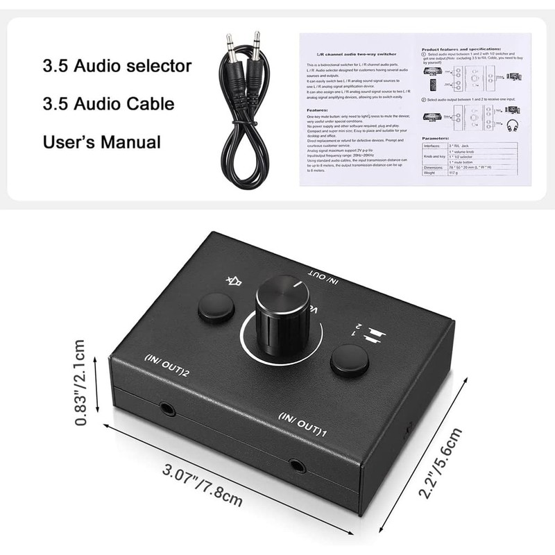 Lyaciomn 3.5mm 2 Input 1 Output/1 Input 2 Output Audio