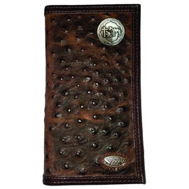 Custom Old Silver Praying Cowboy Church Nocona Dark Ostrich Print Long Wallet