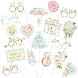 Cheerland 18 Pcs Bridal Shower Photo Booth Props, I Do Photo Props for Wedding, Hen Do, Proposal Party, Wedding Photo Booth Props Bachelorette Pastel and Gold Bridal Party Supplies Accessories