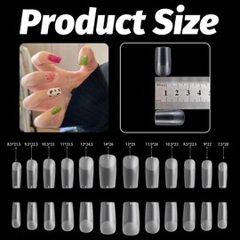 Pack of 240 Nail Tips, No File Full Cover Nail Tips, Matte Nail Extension Tips, Artificial Nails Tips in 12 Sizes, Nail Art for Nail Studios, Starter DIY (Medium Square)