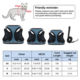 NiCoLa Cat Harness and Lead for Walking, Escape Proof kitten harness and lead set with Reflective Strip, Adjustable Kitten Vest Harness for Small Adult Cat Walking (Blue, S)