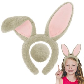 M&G House Easter Bunny Ears Headband Bunny Ears and Tail Easter Headpiece Women Kids Rabbit Ears Girls Bunny Headbands Floppy Bunny Costume Adult Bunny Ears Easter Rabbit Cosplay Headband, Gray