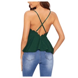 MakeMeChic Women's Sexy V Neck Backless Camisole Scalloped Peplum Cami Top Army Green XS