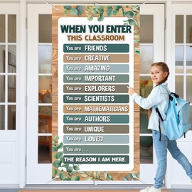 Wiooffen When You Enter This Classroom Door Cover Affirmation Classroom Door Decor Eucalyptus Leaves Back to School Front Door Porch Sign Motivational Hanging Banner Decor Welcome Photo Background
