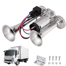 Gobesty Air Horn 12V, 600DB Super Loud Car Horn, Double Tube Train Horn with Compressor, Airhorn for Truck, Train, Car, Van (Silver)