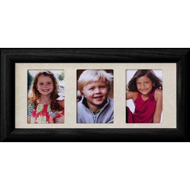 PersonalizedbyJoyceBoyce.com Triple 2"x3" Wallet Photo Frame ~ Holds Three-2x3 Wallet Pictures ~ Laser Cut Cream Marble Matboard (Black)