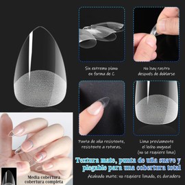 BSOON 500 Pcs Tips Soft gel OBP, tips completosCover Nail Tips False Fake Clear Acrylic Press on Nails for DIY Nail Extension and Salon Use (polvo Blanca, Medium almond)