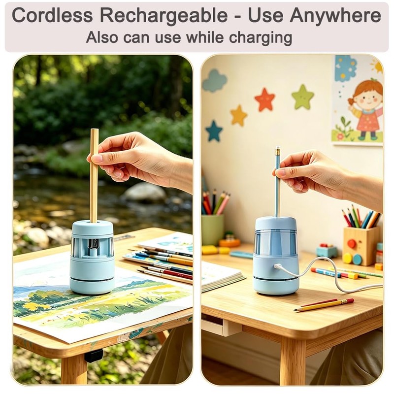Rechargeable 2-in-1 Electric Pencil Sharpener with Desktop Vacuum, Cordless Automatic