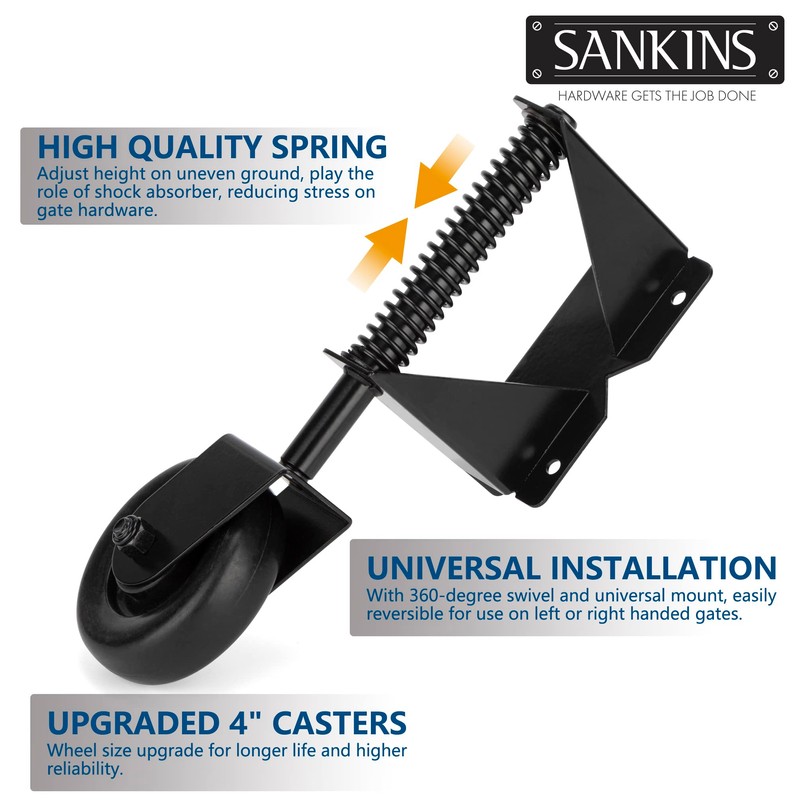 SANKINS Spring Loaded Gate Caster for Wooden Gate PVC Fence,
