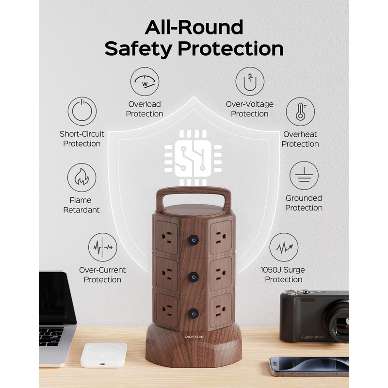 JACKYLED Power Strip Tower Surge Protector with 6.5ft Extension Cord