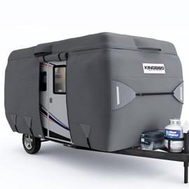 KING BIRD Upgraded Fiberglass Travel Trailer RV Cover, Heavy Duty 5 Layers Tearstop-Tec™ with Spunlace Cotton Anti-UV Top, Utility Camper Cover, Fits 8'- 10' Motorhome-Anti-Snow, Waterproof, Rip-Stop
